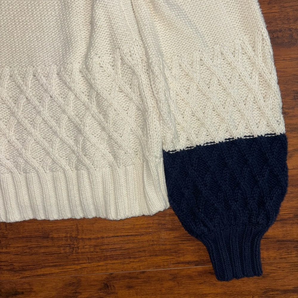 CROWN & IVY Balloon Sleeve Colorblock Woven Knit Cream Sweater Navy Blue Sleeves - Picture 3 of 6